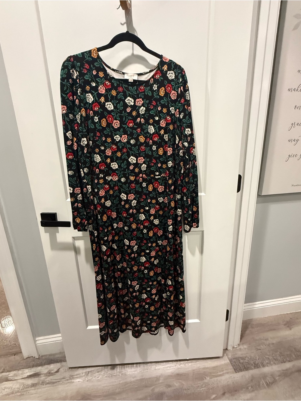 Loft Dress Black With Floral Print Midi Dress 
Size XL